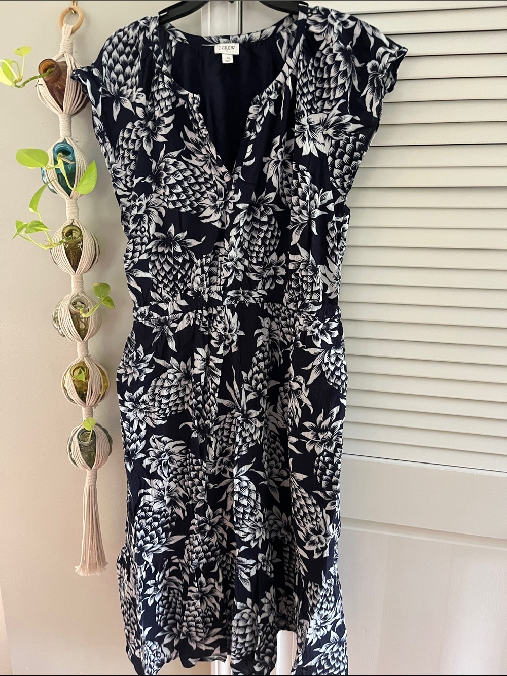 J. Crew Navy & White Floral V-Neck Midi Dress